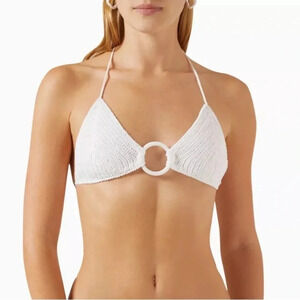 SOLID & STRIPED The Iris Triangl Swimwear Bikini Top Crochet Sequins White NWT